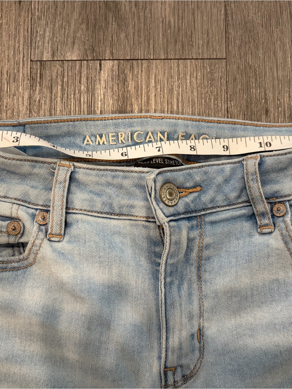 American Eagle Outfitters Light Blue Distressed Flare Jeans - Picture 8 of 9